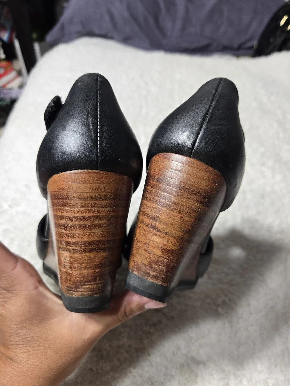 Fortress Of Inca Black Closed Toed Wedges Sz 9 Black Leather